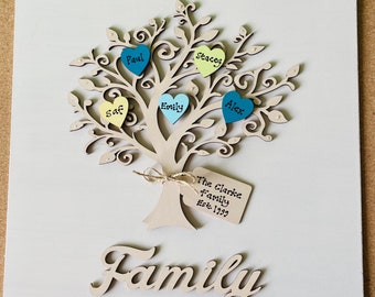 Personalised Wood Family Tree Plaque Hanging Sign No Frame ~ Special Gift ~ Grandparent Friend ~ Christmas Birthday Anniversary New Home