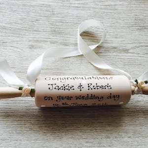 Personalised Traditional Wedding Rolling Pin for Bride Gift Present Choose Colours & Message image 1