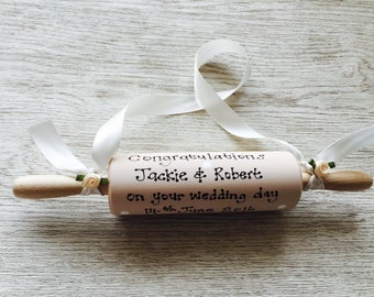 Personalised Traditional Wedding Rolling Pin for Bride ~ Gift Present ~ Choose Colours & Message