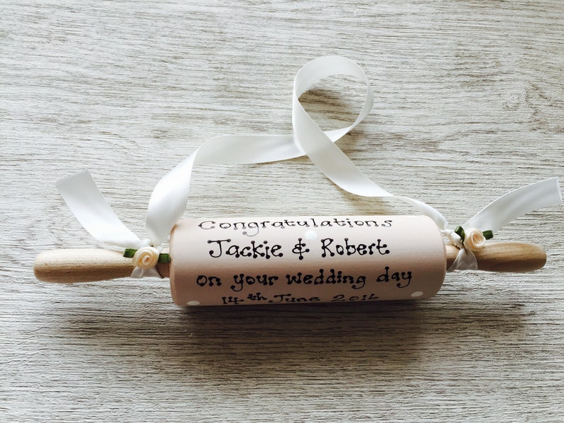 Personalised Traditional Wedding Rolling Pin for Bride Gift Present Choose Colours & Message image 1