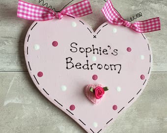 GIRLS Heart Bedroom Door Name Sign Plaque ~ Handmade & Personalised