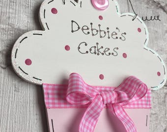 Cupcake shaped plaque sign ~ Personalised ~ New Baby, Kitchen, Business