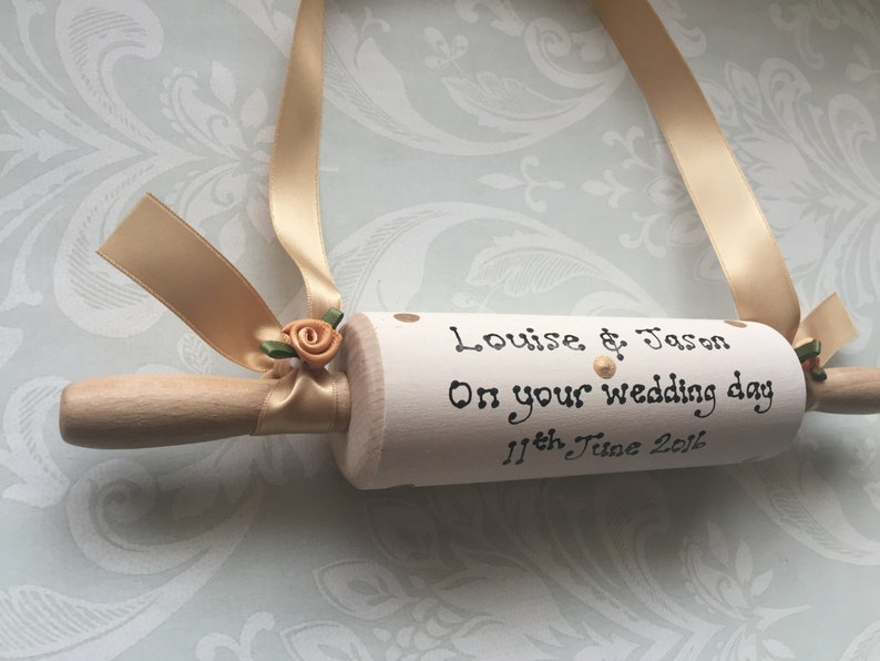 Personalised Traditional Wedding Rolling Pin for Bride Gift Present Choose Colours & Message image 3