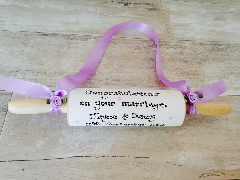 Personalised Traditional Wedding Rolling Pin for Bride Gift Present Choose Colours & Message image 7