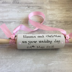 Personalised Traditional Wedding Rolling Pin for Bride Gift Present Choose Colours & Message image 4