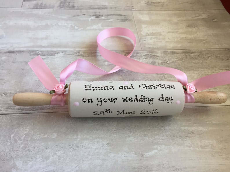 Personalised Traditional Wedding Rolling Pin for Bride Gift Present Choose Colours & Message image 4