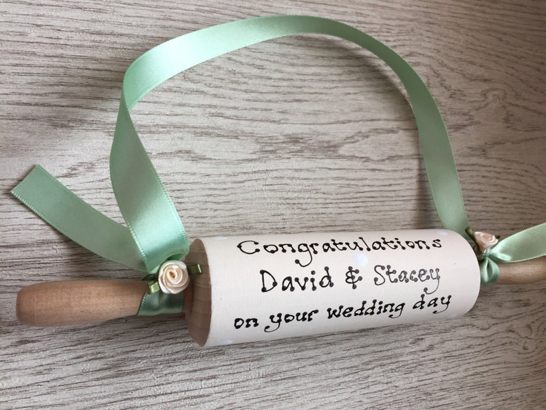 Personalised Traditional Wedding Rolling Pin for Bride Gift Present Choose Colours & Message image 5