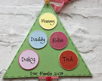 Personalised Family Christmas Tree Shaped Hanging Decoration