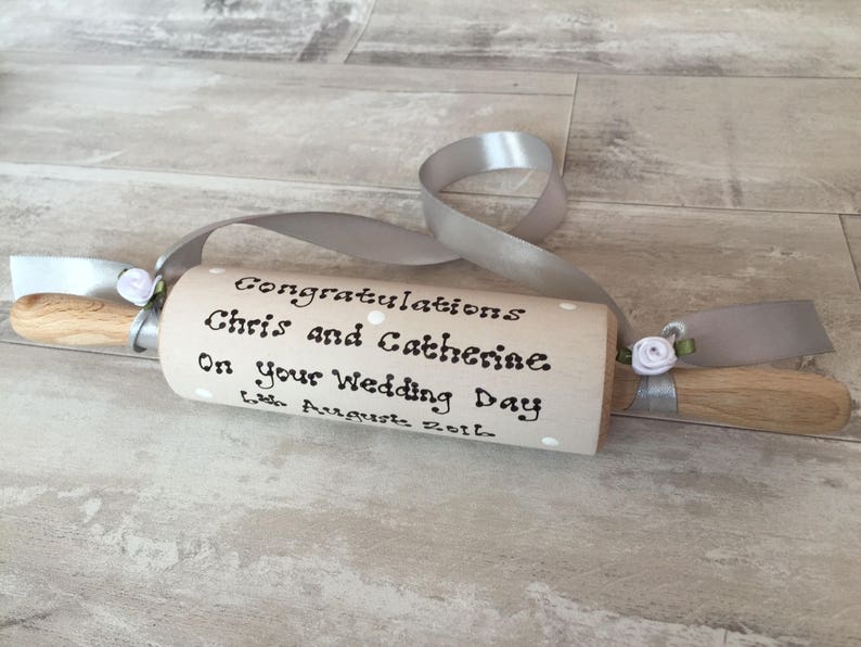 Personalised Traditional Wedding Rolling Pin for Bride Gift Present Choose Colours & Message image 8