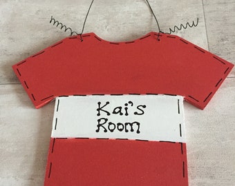 Personalised Football Rugby Sport Shirt Tshirt Wooden Name Plaque Sign ~ Child's Bedroom ~ Birthday Gift Present ~ Boy Girl ~ Choose Colours