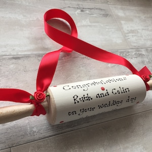 Personalised Traditional Wedding Rolling Pin for Bride Gift Present Choose Colours & Message image 2