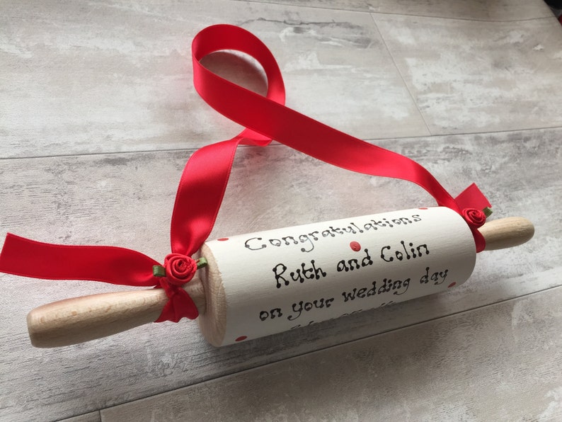 Personalised Traditional Wedding Rolling Pin for Bride Gift Present Choose Colours & Message image 2