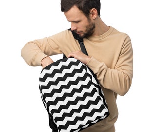 Modern Chevron Black and White Zig Zag Pattern Minimalist Backpack