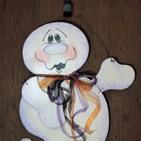 Original Design Ghost Door Hanger, Halloween Cheerful Whimsical Ghost Wall Hanger