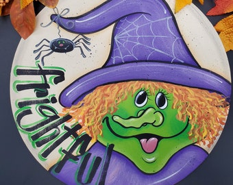 Digital Decorative Painting E Pattern, Halloween Round Door Hangers, Frightful Witch and Beware of Black Cats