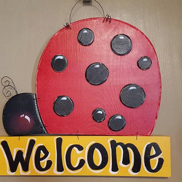 Painted Ladybug Welcome Door Hanger