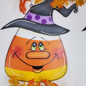 絵画パターン、キャンディコーンと魔女の帽子をかぶったパンプキンの装飾絵画パターン、ハロウィーンの工芸品パターン