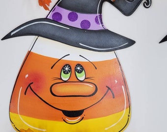 Painting pattern, candy corn and punkin in witch hat decorative painting pattern,  Halloween craft pattern