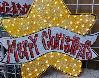 Lighted tree topper, lighted star tree topper, hand painted Christmas Tree Topper