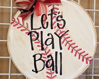 Baseball door hanger, sports, wood  baseball, personalized,  door hanger with hand lettering, summer decor, bow