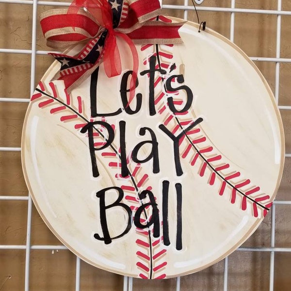 Baseball door hanger, sports, wood  baseball, personalized,  door hanger with hand lettering, summer decor, bow