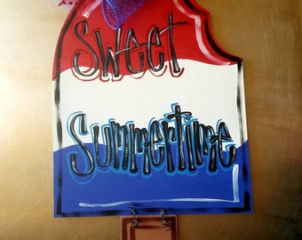 Summer Door Hanger, Popcicle Door Hanger, Americana, 4th of July, Independence Day Decor, wood door hanger wreath