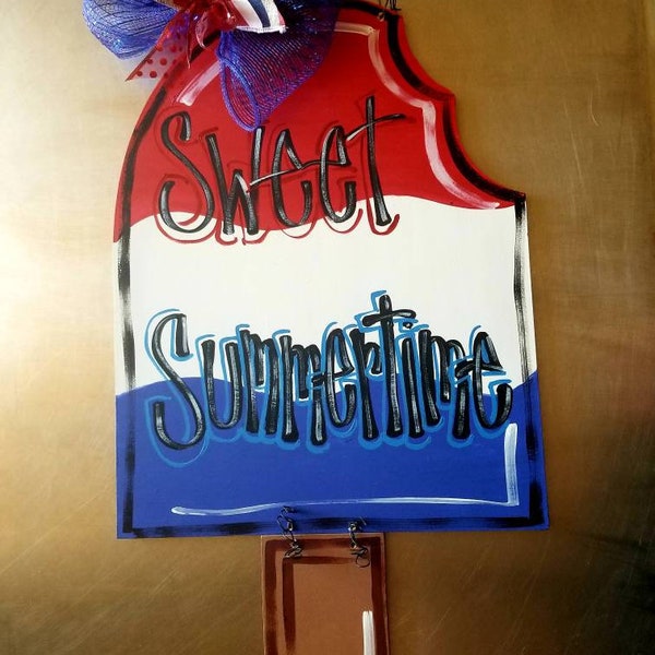 Summer Door Hanger, Popcicle Door Hanger, Americana, 4th of July, Independence Day Decor, wood door hanger wreath