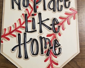 Home Plate Door Hanger, No Place Like Home, Baseball Theme Door or Wall Hanger, Summer door hanger, sports