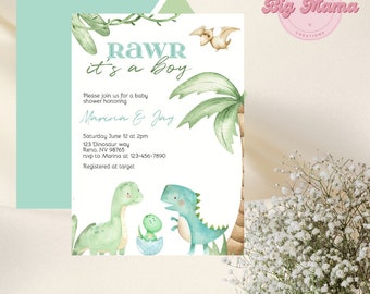 Dinosaurier-Babyparty-Einladung: Bearbeitbares Dino-Design (Digitaler Download)