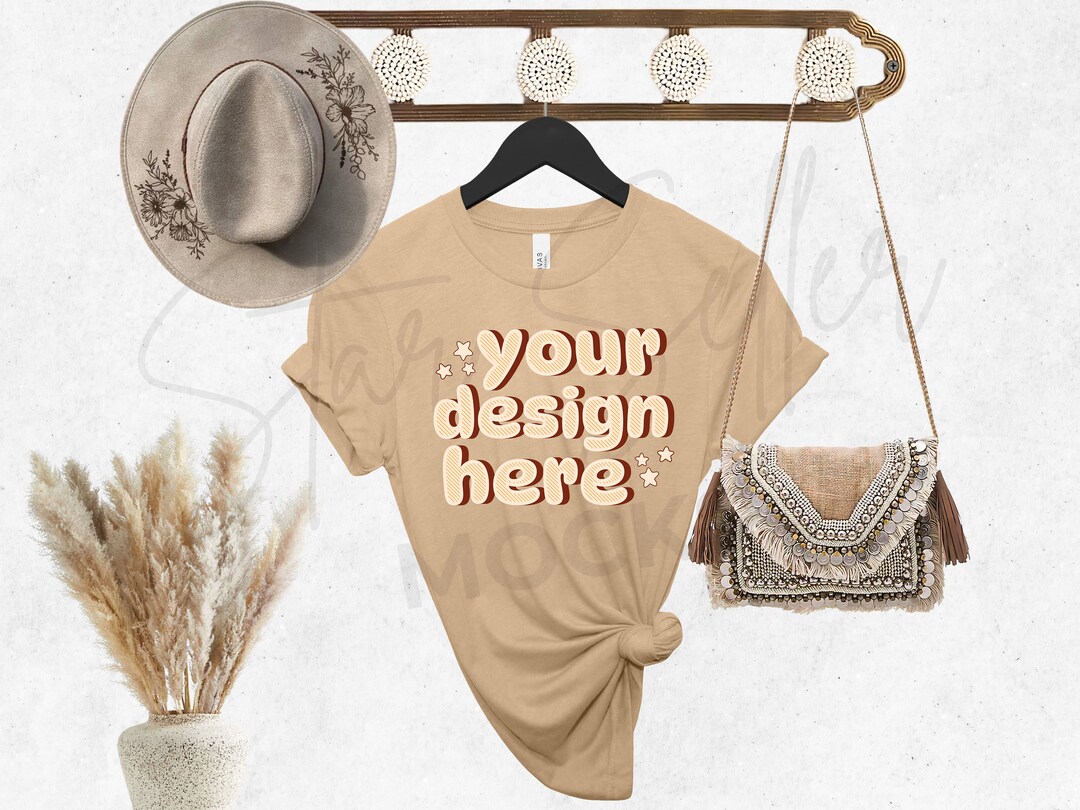 Bellacanvas 3001 Heather Tan Mockup Heather Tan Shirt Mockup Hanging T ...