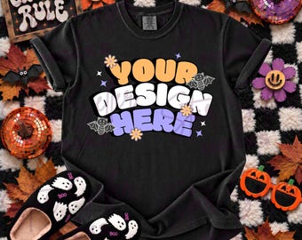 Comfort Colors Halloween Mockup | Comfort Colors 1717 Black | Halloween Flat Lay Mockup | Groovy Halloween Mockup | Retro Halloween Mockup