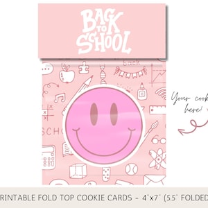 Cookie Backer, Back to School Cookie Backer, faltbarer Cookie Backer, rosa Cookie Fold Top Backer, digitale Cookie-Karte, digitaler Cookie Backer