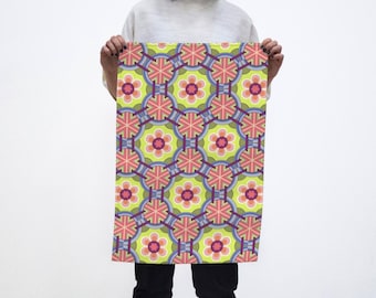 Paño de cocina de cáñamo y algodón orgánico / Decoración de cocina con estampado de flores orientales