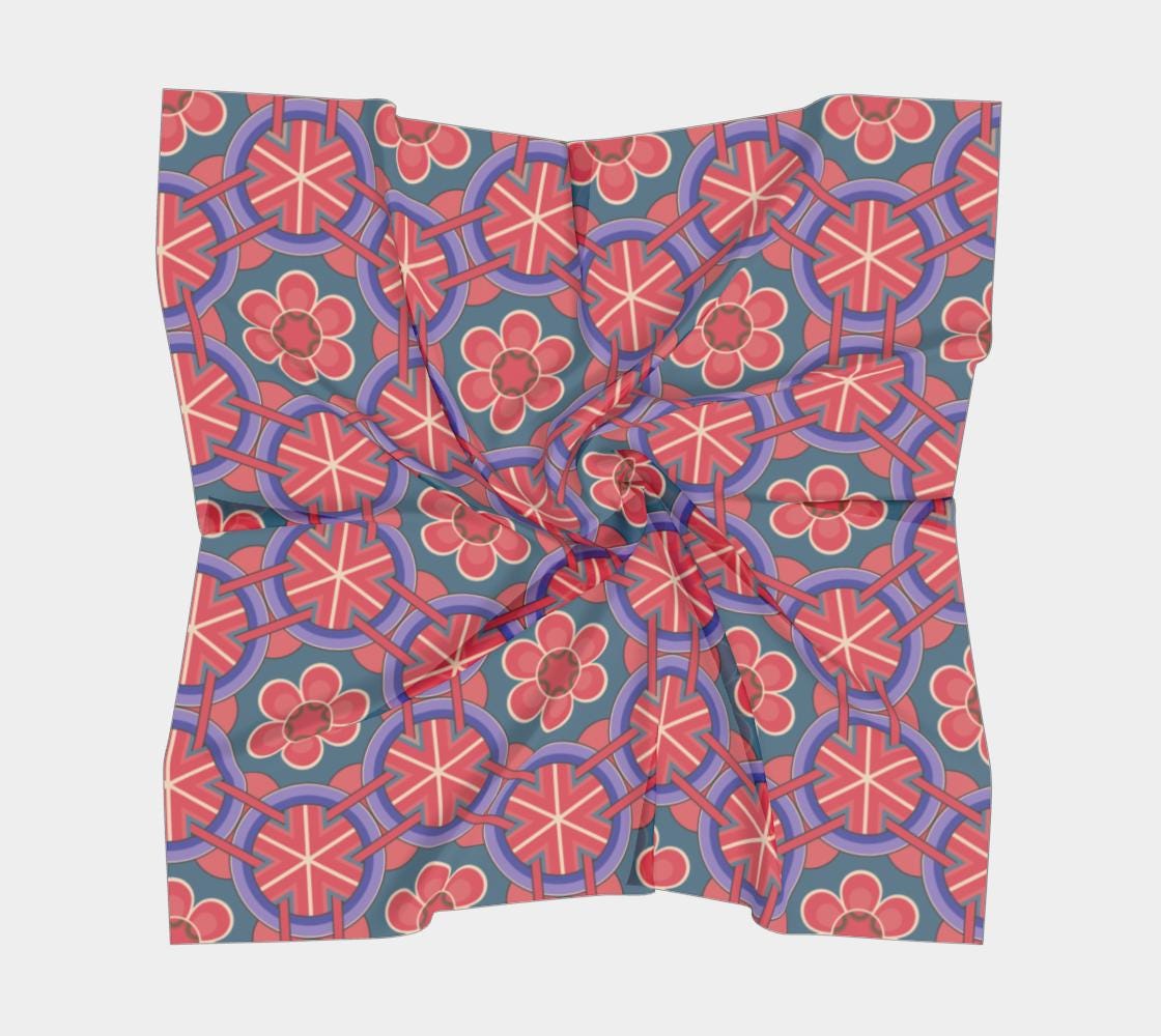 Foulard En Soie BAYRON Vintage 90x90 Cm – Vert, Carré, En Très Bon état