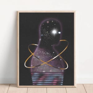 Poster di arte astratta cosmica/Watcher, decorazione spaziale, decorazione murale per la meditazione, arredamento moderno per la casa, regalo per gli amanti degli astronauti, stampe opache verticali