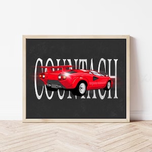 Retro Countach Matte Poster | Stylish Wall Art, Car Lover Decor, Vintage Automobile Print, Gift for Dad, Home Office Decor