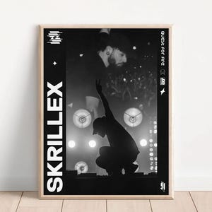 Skrillex | Vertical Poster Art, Music Decor, EDM Wall Art, Dubstep Poster, Unique Gift for DJs, Bass Music, Black and White, House Music