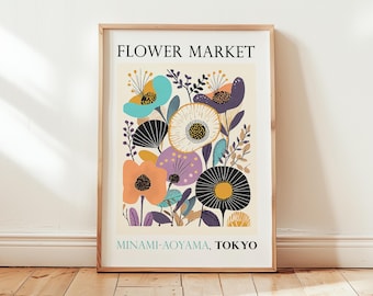 Póster del Mercado de Flores de Tokio: Impresión botánica floral retro