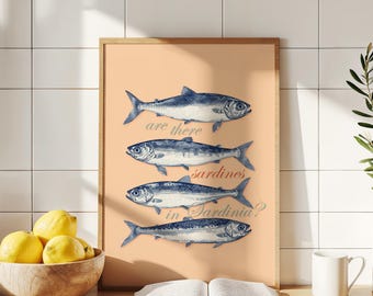 Impresión de cocina retro de sardinas en Cerdeña
