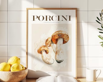 Mushroom Kitchen Print: Italian Food Art Poster