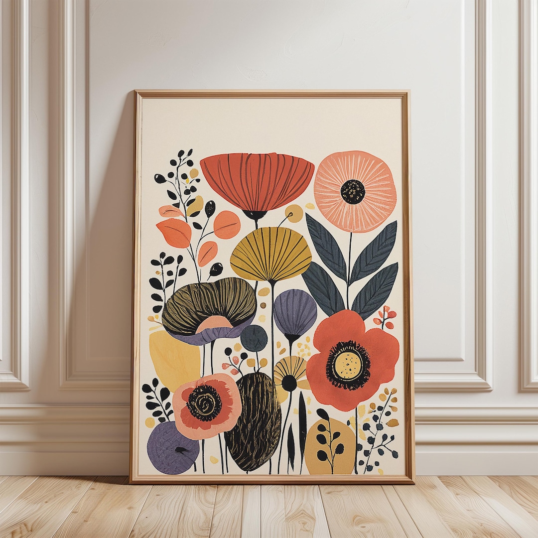 Boho Floral Art Print: Red Flowers, Botanical Wall Decor - Etsy