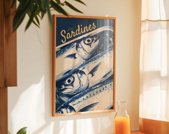 Les Sardines Retro Print: French Kitchen Wall Art