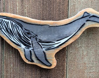 Humpback Whale Original Graffiti Art Painting Cut Out on Re Purposed Ply Wood