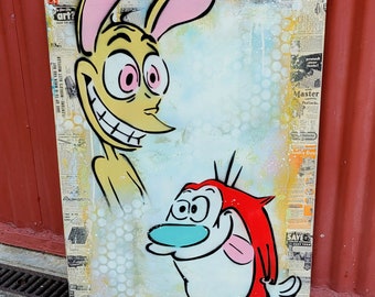 Ren and Stimpy Original Graffiti Art Painting on Canvas 24 x 36 inches