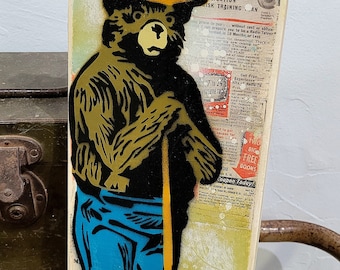 Smokey Graffiti Art Painting on Original Art on Canvas Vintage Newsprint Collage Mixed Media