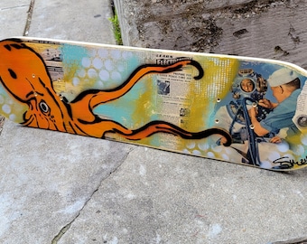 Octopus Graffiti Art Painting on Skateboard Deck Original Art Home Decor Pop Art Gallery 8x 28 inches
