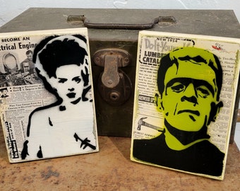 Frankenstein Graffiti Art Painting Set, Mixed Media on Wood Canvas
