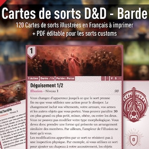 Cartes de sort de Barde illustrées DnD 5e Edition en Français - PDF imprimable + PDF personnalisable