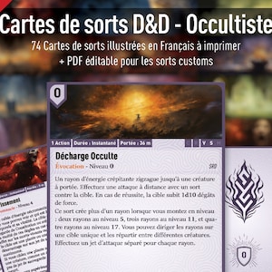 Cartes de sort d'Occultiste illustrées DnD 5e Edition en Français - PDF imprimable + PDF personnalisable