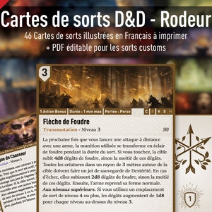 Cartes de sort de Rodeur illustrées DnD 5e Edition en Français - PDF imprimable + PDF personnalisable